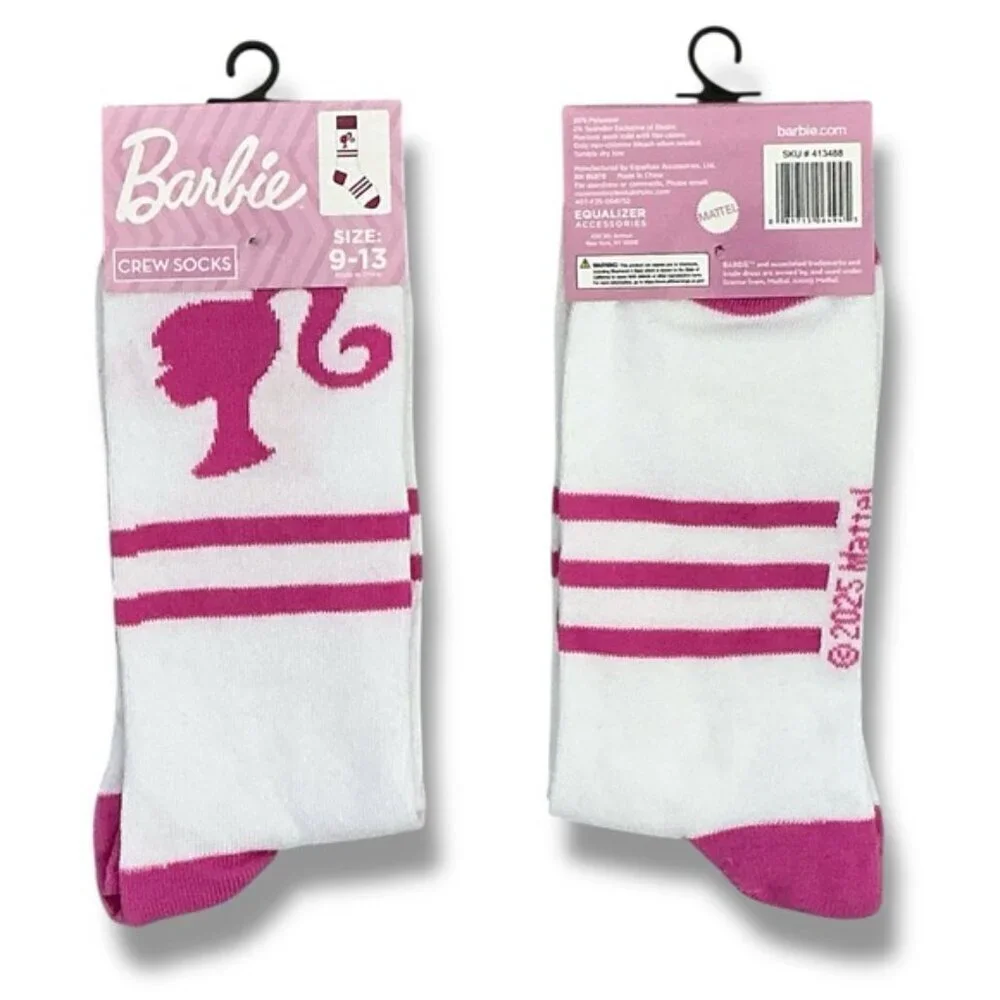 Barbie Crew Socks Pink and White Adult 9-13  One Size